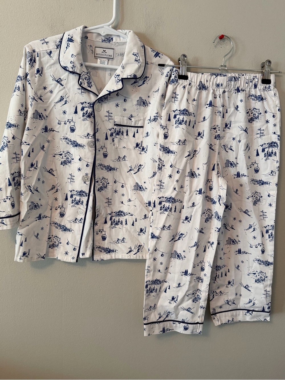 Petite Plume White & Navy Ski Print Kids Pajama Set